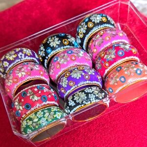 VINTAGE COLORFUL NAPKIN HOLDERS RINGS SET OF 12 TABLE DECOR SPARKLE BEJEWELED